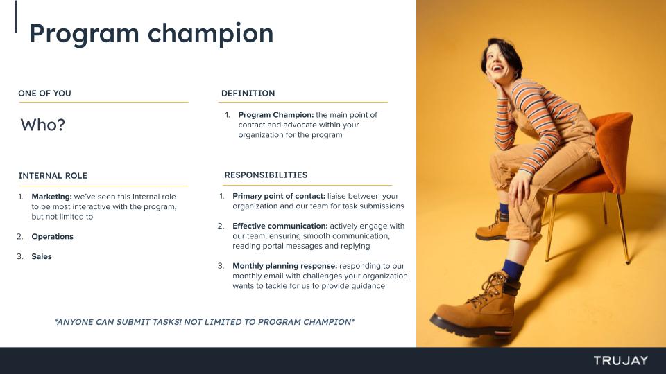 Program champion role definition and communication structure