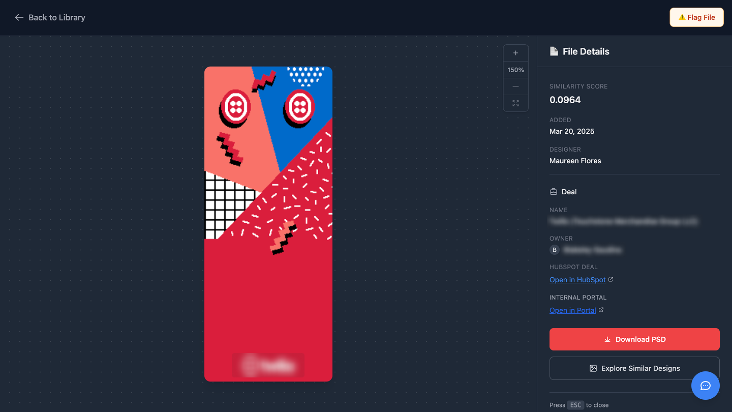 Full screen preview modal showing image canvas with metadata and actions