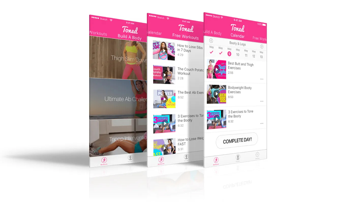 Toned app interface by Natalie Jill showing home workouts